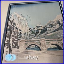Japanese TOKURIKI TOMIKICHIRO Woodblock Snowy Scene Nijubashi Bridge In Tokyo