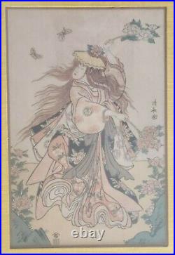 Japanese Torii Kiyonaga (1751-1852) Woodblock Segawa Kikunojo II Butterfly dance