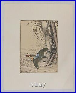 Japanese Ukiyo-e Woodblock Print IMAO KEINEN Astor & Kingfisher