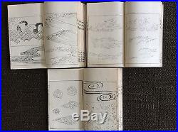 Japanese Wood Block Print Book 3vols Wave Design Book / MEIJI ERA 1903