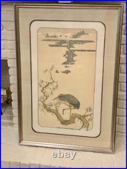 Japanese Woodblock Framed Print Titled'Crane On Pine Limb' By John Paul Morgan