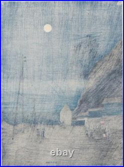 Japanese Woodblock Print After Kobayashi Kiyochika Moonlit Night Scene Hasegawa