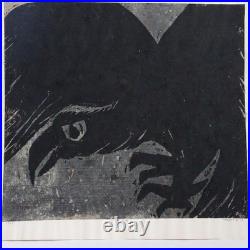 Japanese Woodblock Print Akiyama Iwao Habataki crow Signed Numbered Large Print