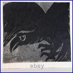 Japanese Woodblock Print Akiyama Iwao Habataki crow Signed Numbered Large Print