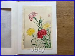 Japanese Woodblock Print Carnation Kawarazaki Shodo Flower Vintage Original