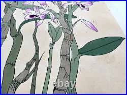 Japanese Woodblock Print Dendrobium Rakuzan Flower Vintage Original