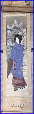 Japanese Woodblock Print Hanging scroll, rolled up silk beauty picture hand-pa