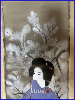Japanese Woodblock Print Hanging scroll, rolled up silk beauty picture hand-pa