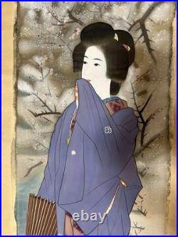 Japanese Woodblock Print Hanging scroll, rolled up silk beauty picture hand-pa