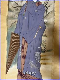 Japanese Woodblock Print Hanging scroll, rolled up silk beauty picture hand-pa