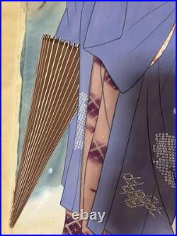 Japanese Woodblock Print Hanging scroll, rolled up silk beauty picture hand-pa
