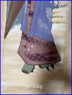 Japanese Woodblock Print Hanging scroll, rolled up silk beauty picture hand-pa