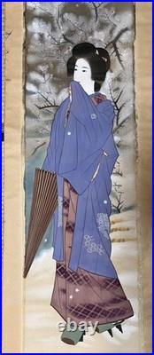 Japanese Woodblock Print Hanging scroll, rolled up silk beauty picture hand-pa