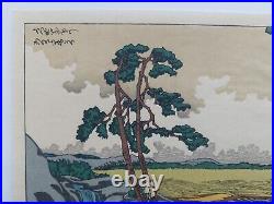 Japanese Woodblock Print Hokusai Landscape Bridge Waterfall