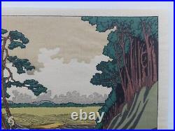 Japanese Woodblock Print Hokusai Landscape Bridge Waterfall