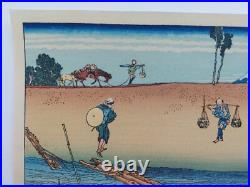 Japanese Woodblock Print Hokusai Mt Fuji Over The River Bank