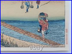 Japanese Woodblock Print Hokusai Mt Fuji Over The River Bank