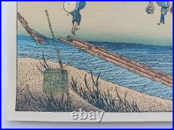 Japanese Woodblock Print Hokusai Mt Fuji Over The River Bank