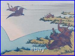Japanese Woodblock Print Hokusai Pond Mount Fuji Reflection & Geese