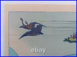Japanese Woodblock Print Hokusai Pond Mount Fuji Reflection & Geese