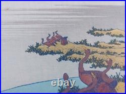 Japanese Woodblock Print Hokusai Pond Mount Fuji Reflection & Geese