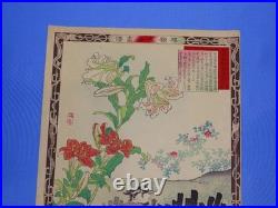 Japanese Woodblock Print, KONO BAIREI Kacho-e Bird & Flower Series 1880's (#20)