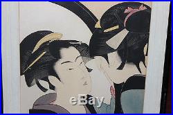 Japanese Woodblock Print Kitagawa Utamaro-Woman Staring Into Mirror-Signed