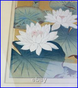 Japanese Woodblock Print Lotus Flowers Harunobu Signed Sealed Shin Hang c 1910