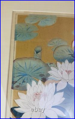 Japanese Woodblock Print Lotus Flowers Harunobu Signed Sealed Shin Hang c 1910