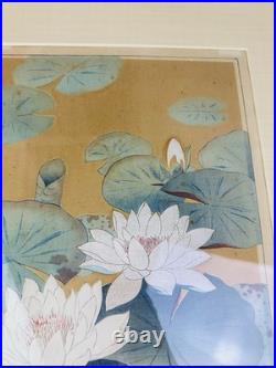 Japanese Woodblock Print Lotus Flowers Harunobu Signed Sealed Shin Hang c 1910