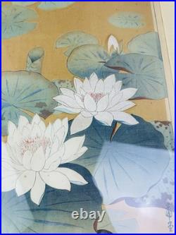 Japanese Woodblock Print Lotus Flowers Harunobu Signed Sealed Shin Hang c 1910
