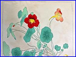 Japanese Woodblock Print NASTURTIUM Rakuzan Chigusa Soun Flower Vintage