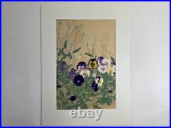 Japanese Woodblock Print PANSY/MYOSOTIS Rakuzan 1931 Flower Vintage Original