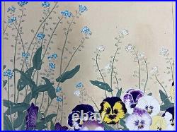 Japanese Woodblock Print PANSY/MYOSOTIS Rakuzan 1931 Flower Vintage Original
