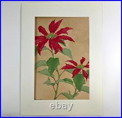 Japanese Woodblock Print POINSETTIA Rakuzan Chigusa Soun Flower Vintage