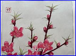 Japanese Woodblock Print Peach Blossom Kawarazaki Shodo 1960