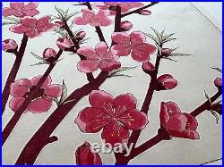 Japanese Woodblock Print Peach Blossom Kawarazaki Shodo 1960