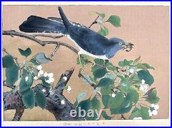Japanese Woodblock Print Pear flower and cuckoo Rakuzan Bird Vintage Original
