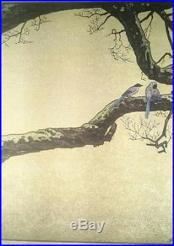 Japanese Woodblock Print'Plum Tree and Blue Magpie' by Toshi Yoshida