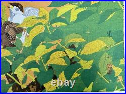 Japanese Woodblock Print Plum and Little Sparrow Rakuzan Large Size Bird