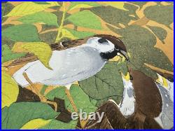 Japanese Woodblock Print Plum and Little Sparrow Rakuzan Large Size Bird