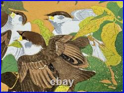 Japanese Woodblock Print Plum and Little Sparrow Rakuzan Large Size Bird