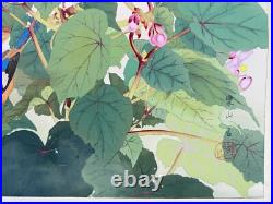 Japanese Woodblock Print Red-flanked Bluetail on Kaido Rakuzan Large
