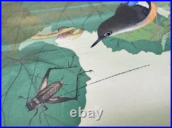 Japanese Woodblock Print Red-flanked Bluetail on Kaido Rakuzan Large