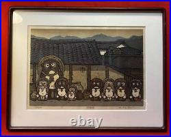 Japanese Woodblock Print Shigaraki-no-Tanuki Katsuyuki Nishijima Authentic Work