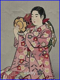 Japanese Woodblock Print Shiro Kasamatsu Maiko With Drum 1950s