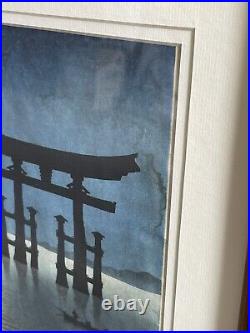 Japanese Woodblock Print Shoda Koho 1930's Moon And Torii FRAMED