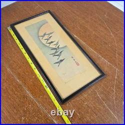 Japanese Woodblock Print Signed By Artist Hiroshige Geese & Moon glass frame