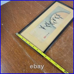 Japanese Woodblock Print Signed By Artist Hiroshige Geese & Moon glass frame