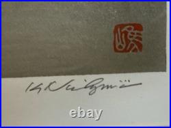 Japanese Woodblock Print Signed, Numbered Landscape Cherry Blossom Trees